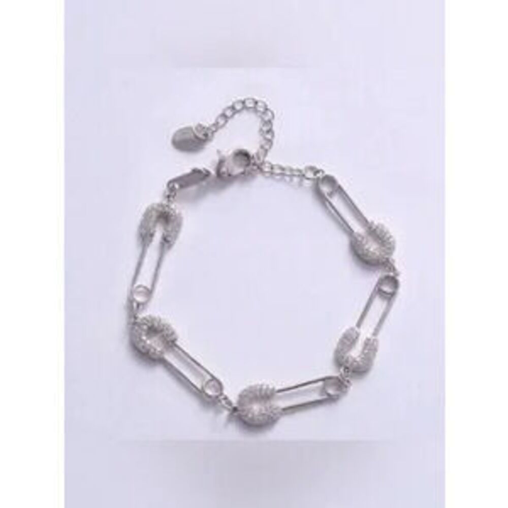 Silver Safety Pin Link Bracelet Dainty